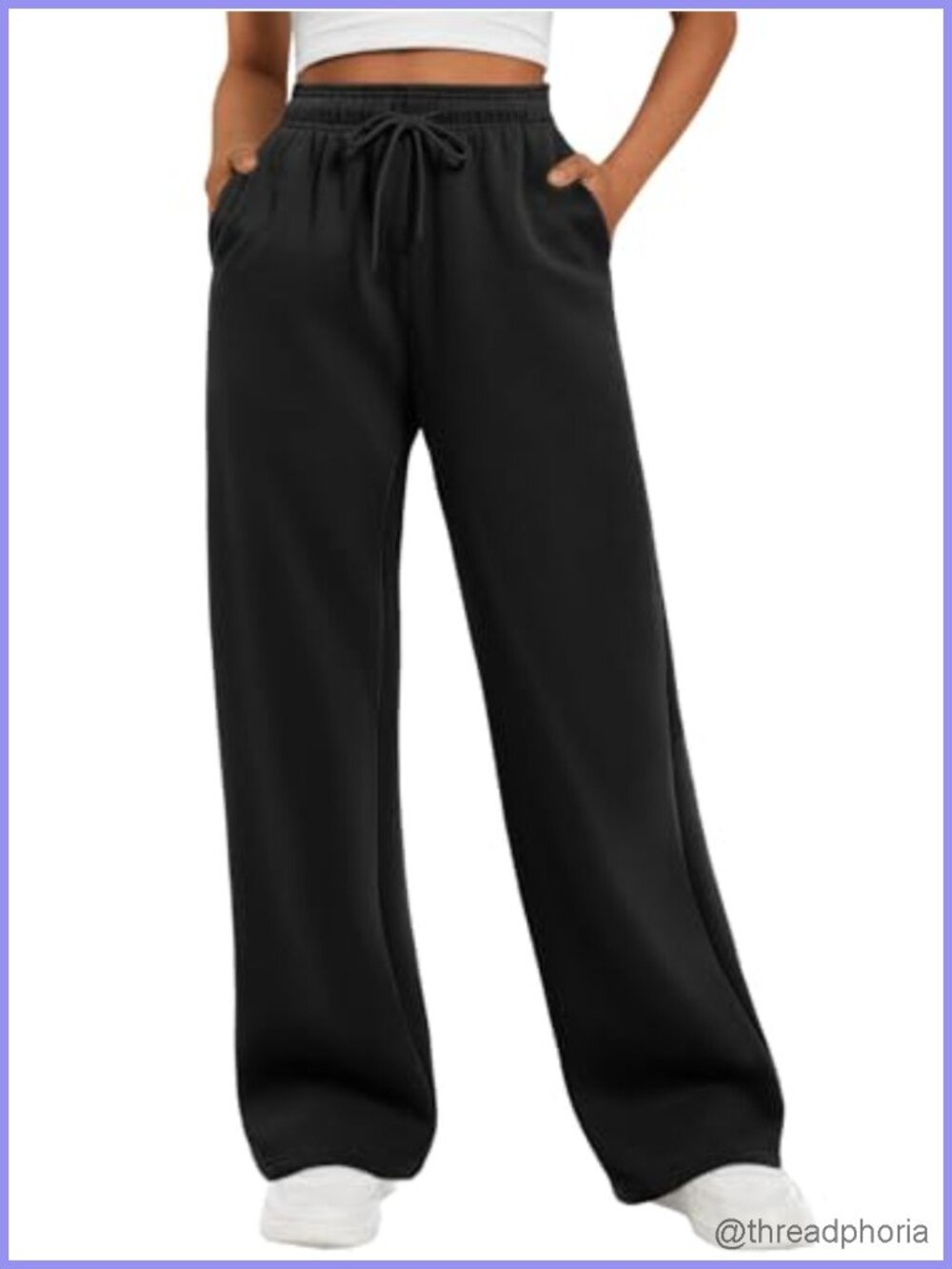 Women's Wide Leg Fleece Lined Sweatpants High Waisted Baggy Drawstring Joggers